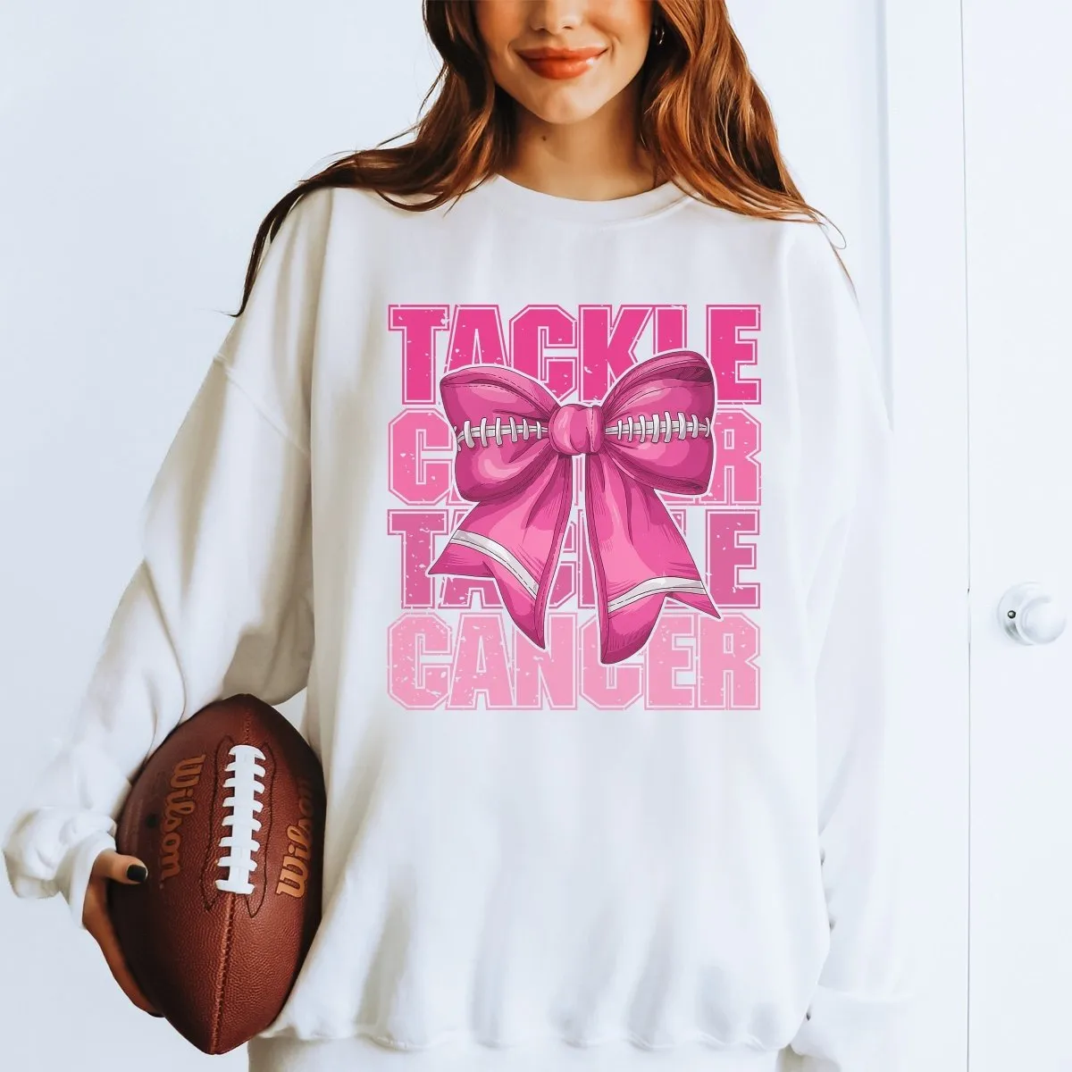 Tackle Cancer Football Bow Wholesale Graphic Sweatshirt - Fast shipping