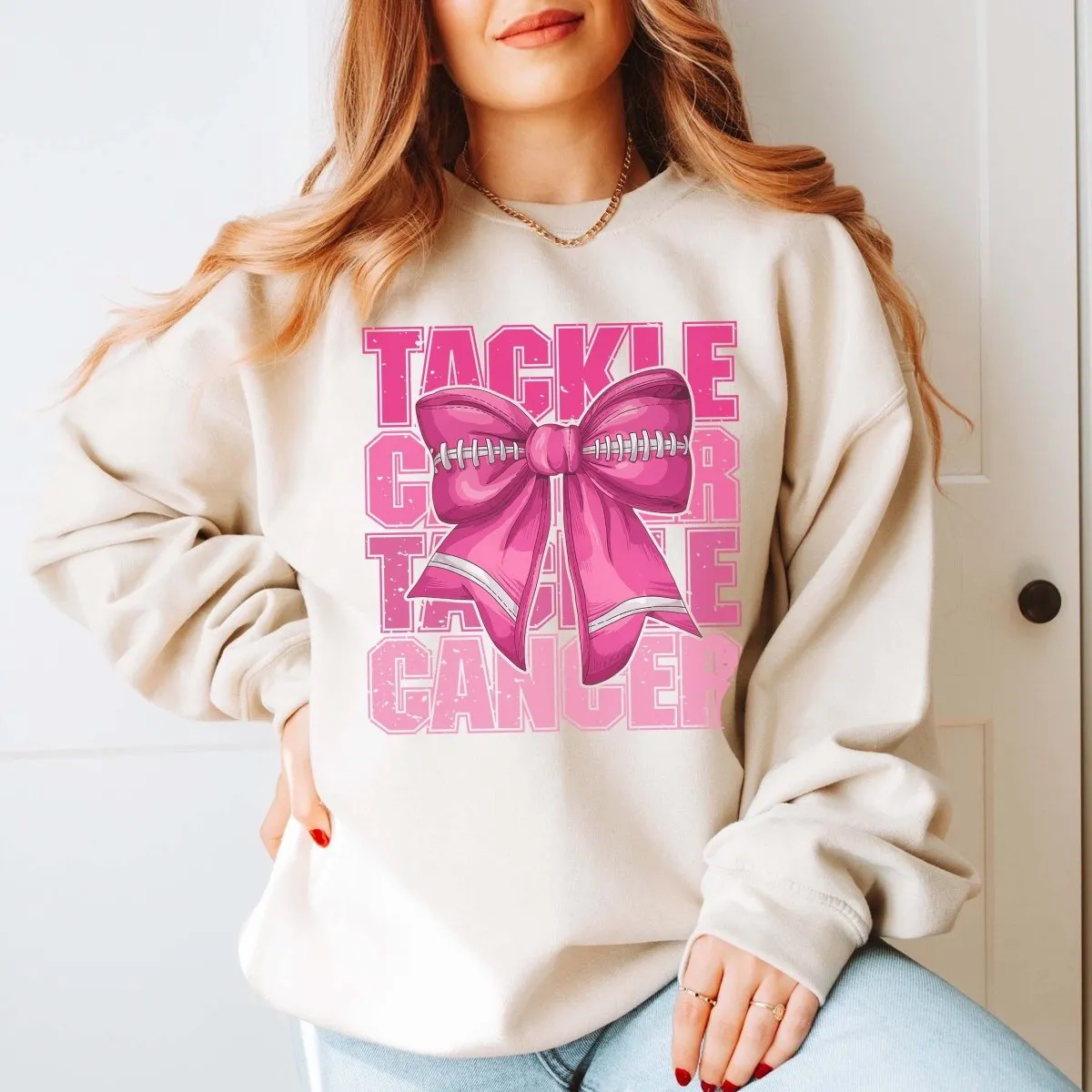 Tackle Cancer Football Bow Wholesale Graphic Sweatshirt - Fast shipping