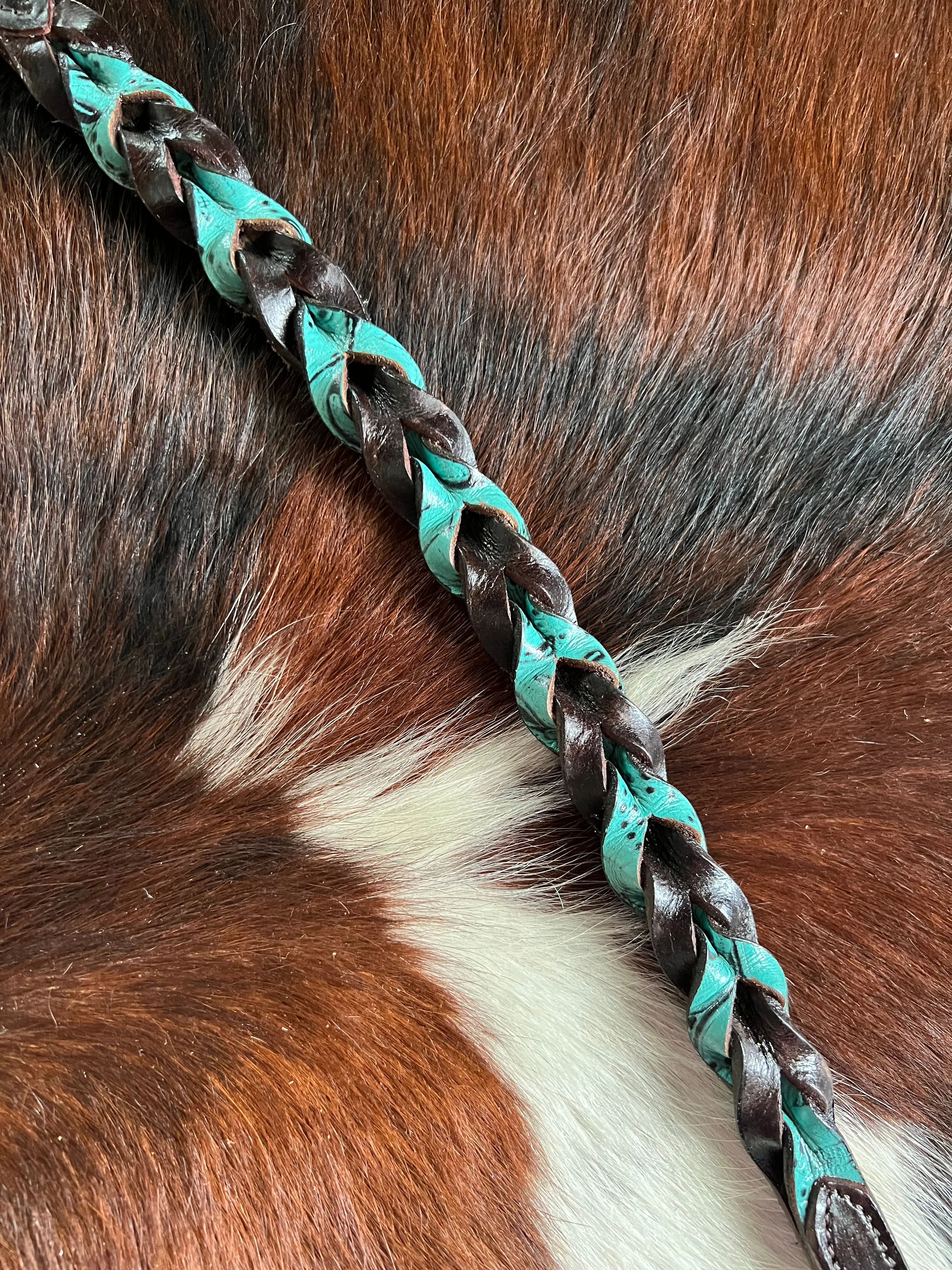 Teal and Dark oil braided leather dog collar