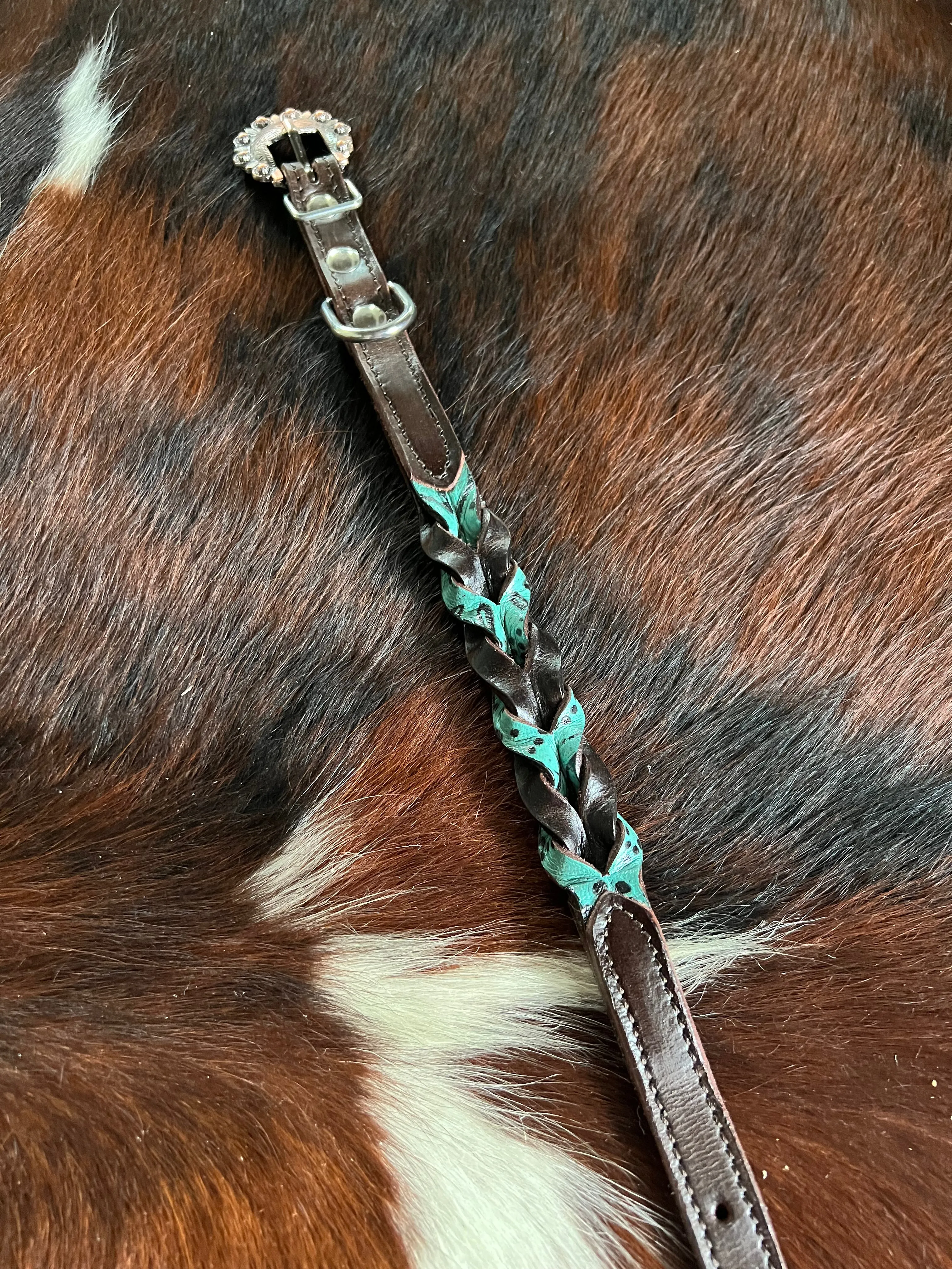 Teal and Dark oil braided leather dog collar