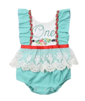 Teal First Birthday Romper #900045