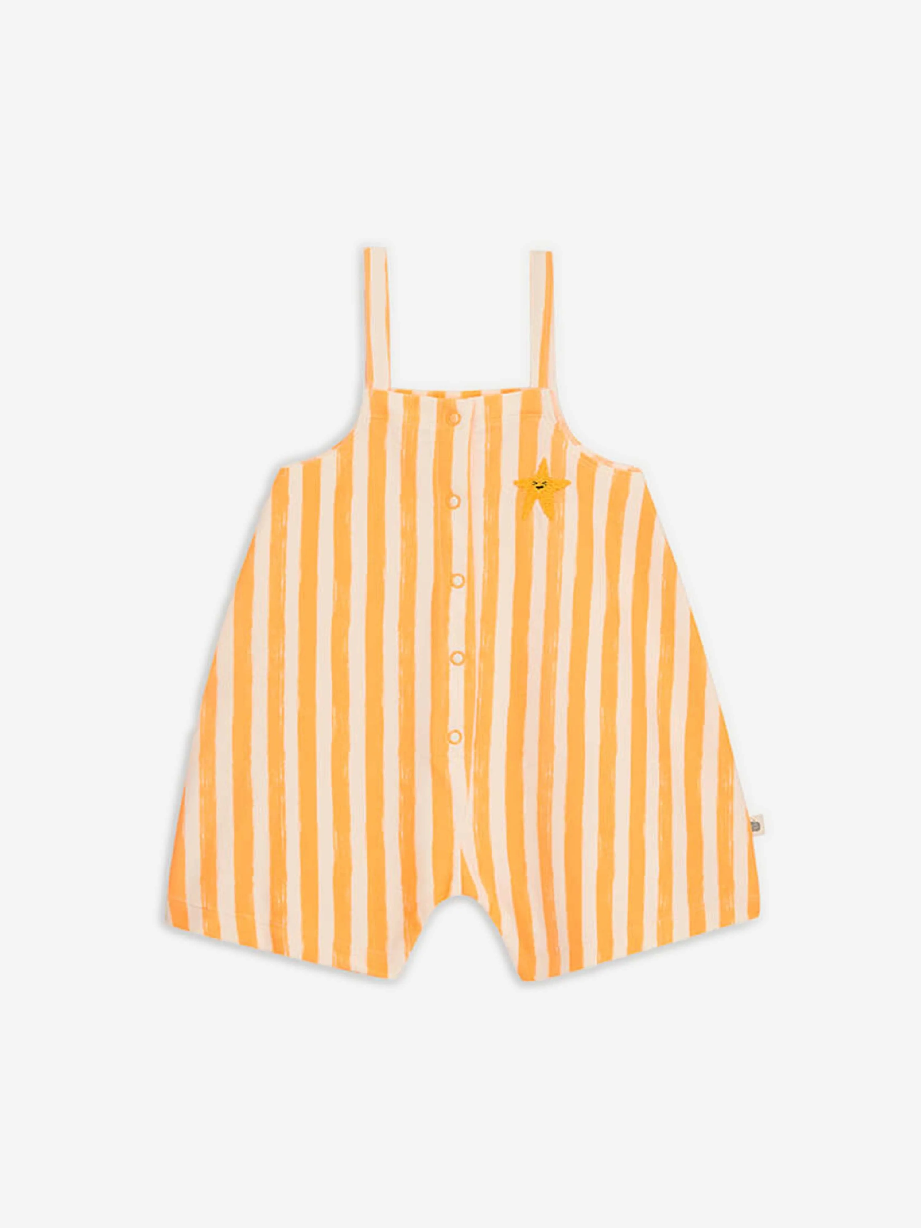 The Bonnie Mob Kids Cayman Striped Dungaree Romper in Orange