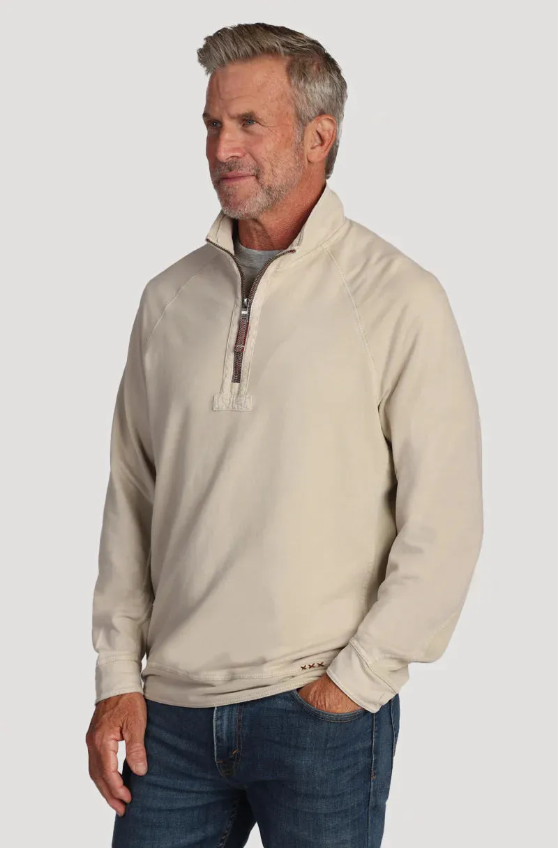 True Grit Cashmere Heather Fleece 1/4 Zip Raglan Pullover in Pebble