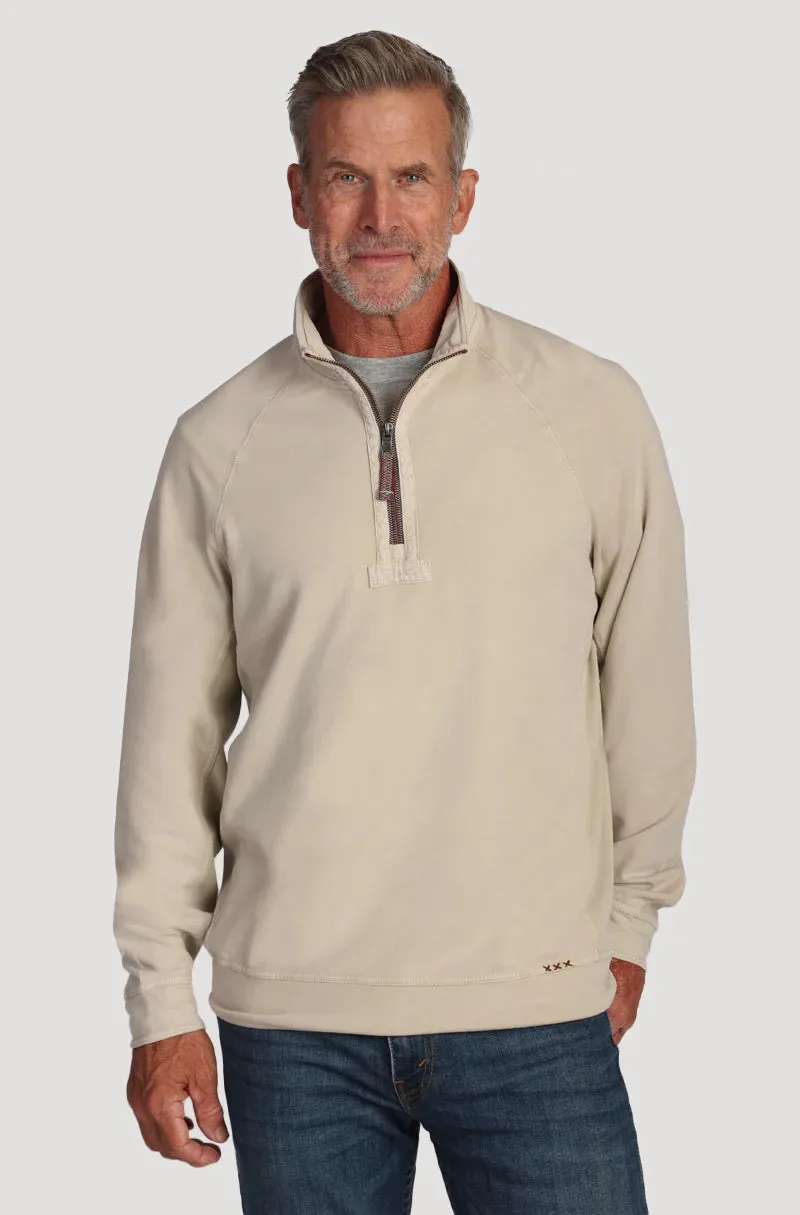 True Grit Cashmere Heather Fleece 1/4 Zip Raglan Pullover in Pebble