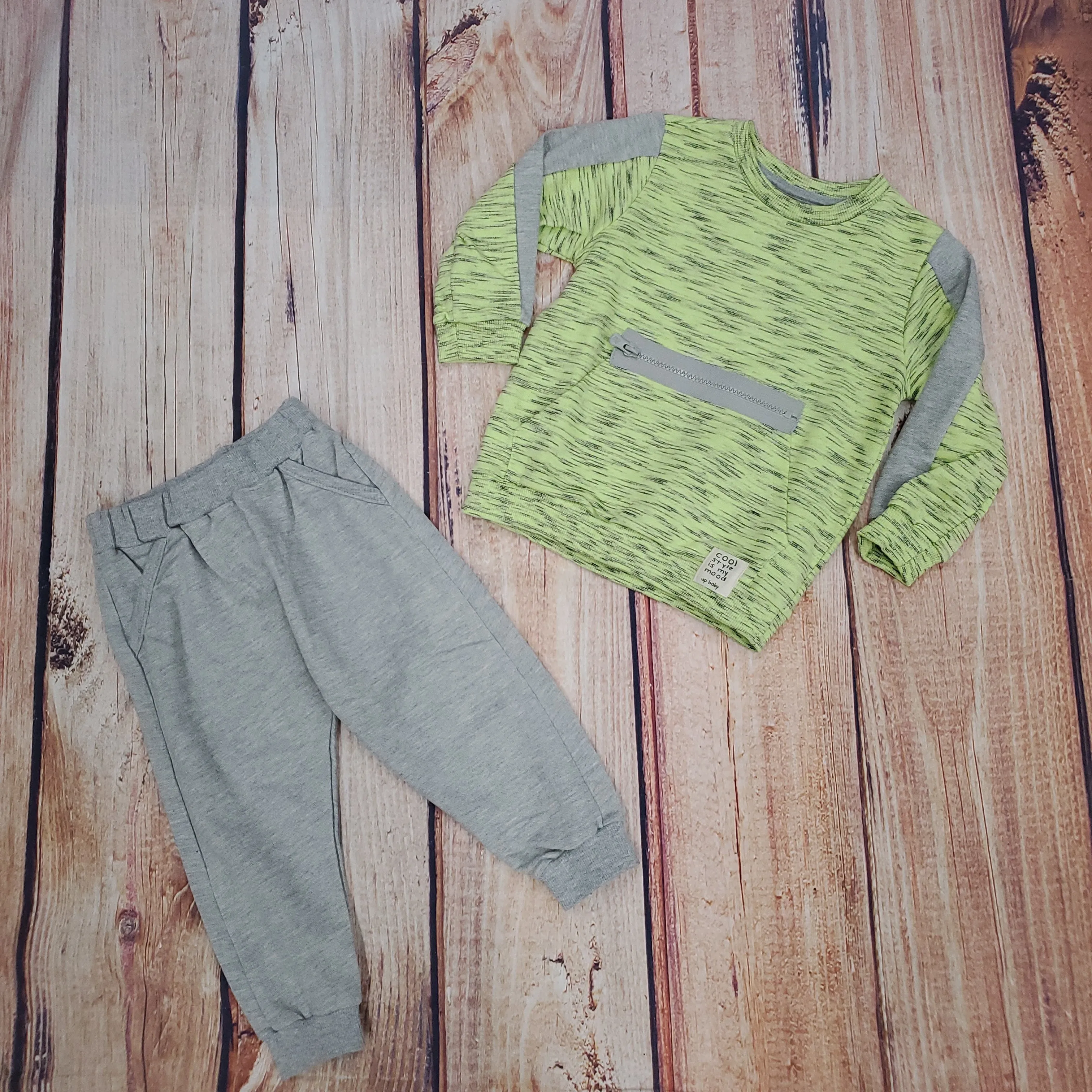 UP BABY 2 PC HEATHER GREEN SWEATSHIRT SET