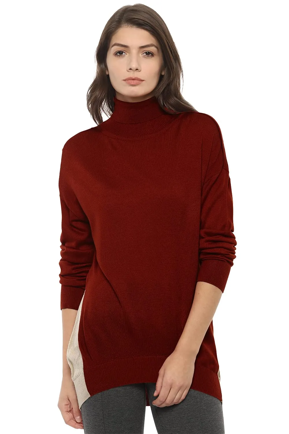 Van Heusen Women's Acrylic Turtle Neck Sweater (VWSWFRGF394326_Maroon_XL)