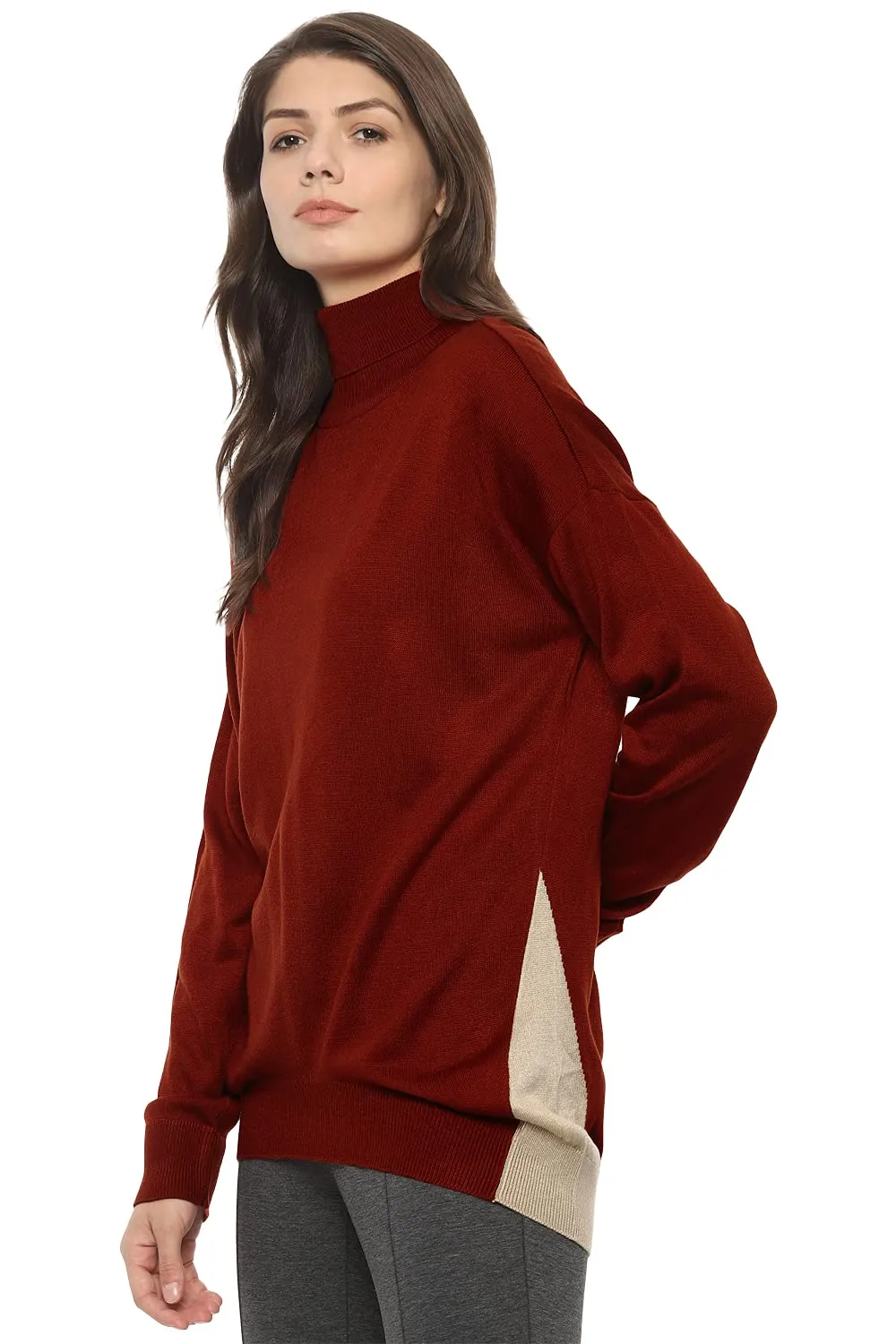 Van Heusen Women's Acrylic Turtle Neck Sweater (VWSWFRGF394326_Maroon_XL)