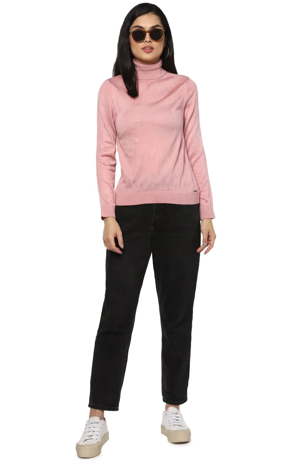 Van Heusen Women's Acrylic Turtle Neck Sweater (VWSWURGBM82979_Pink_M)