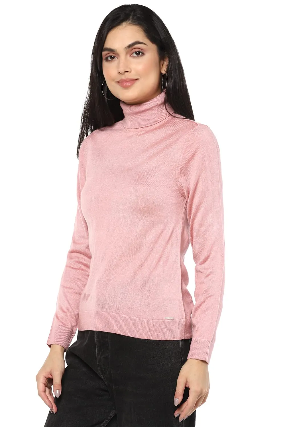 Van Heusen Women's Acrylic Turtle Neck Sweater (VWSWURGBM82979_Pink_M)