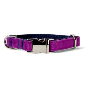 Velvet Dog Collar with Chrome Silver Metal Buckle, Plum Purple