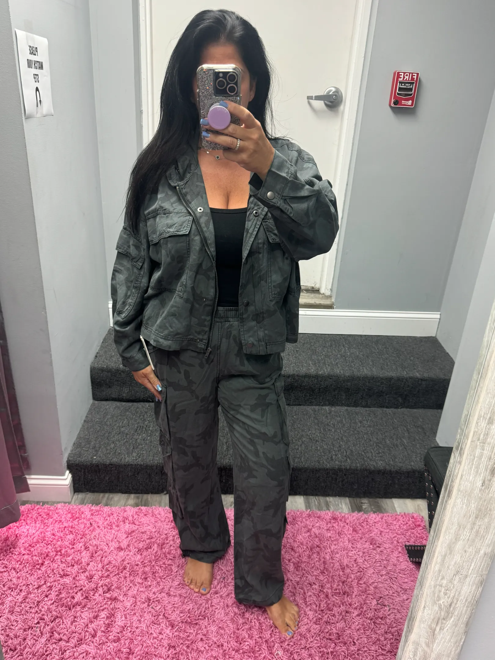 Vintage Havana Camo Tencel Cropped Cargo Jacket