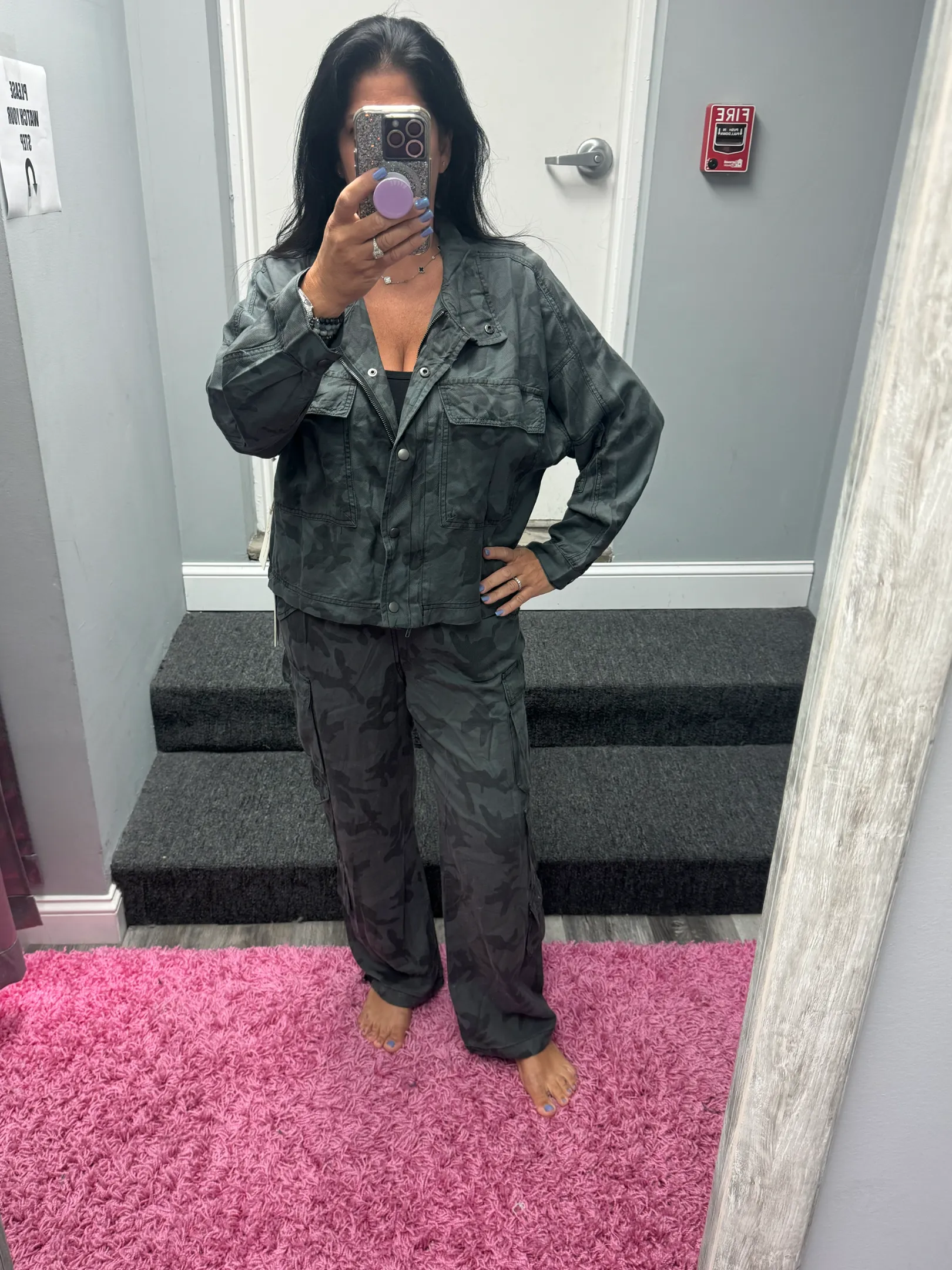 Vintage Havana Camo Tencel Cropped Cargo Jacket