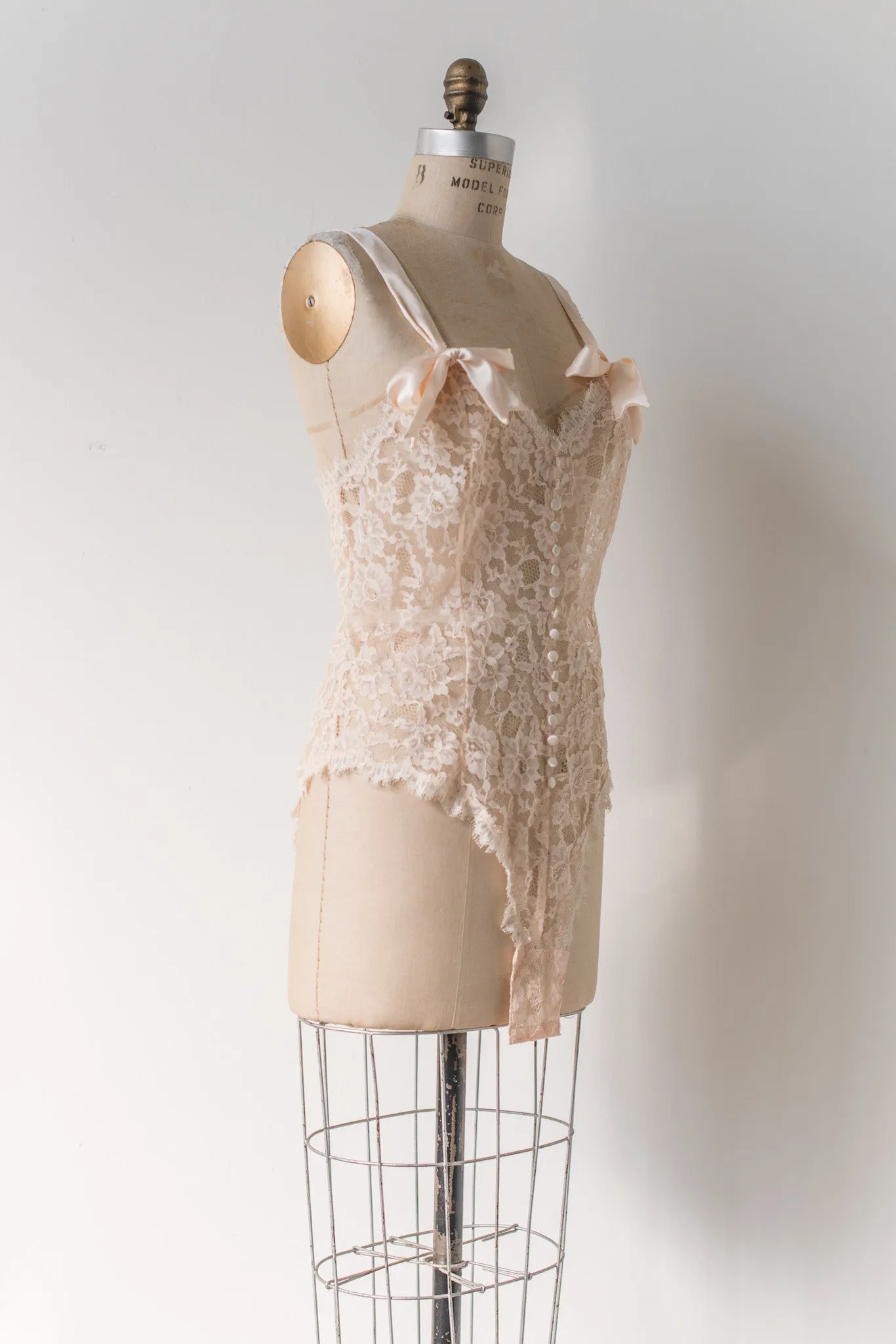 Vintage Light Peach Lace Romper - M