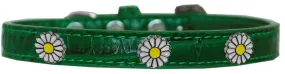 White Daisy Widget Croc Dog Collar Emerald Green Size 12