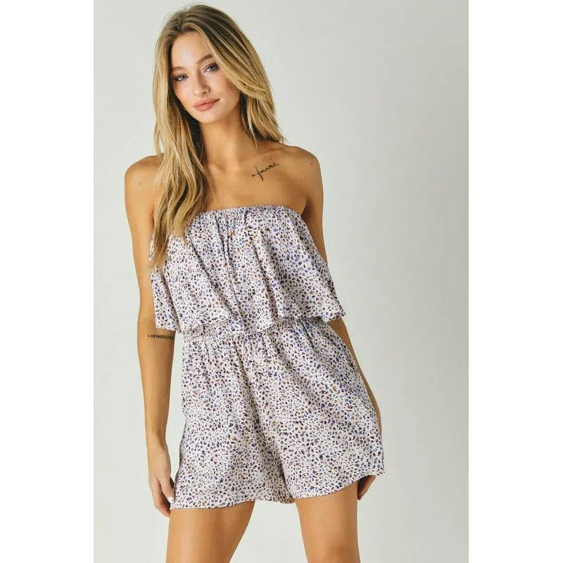 Woven Leopard Tube Top Romper