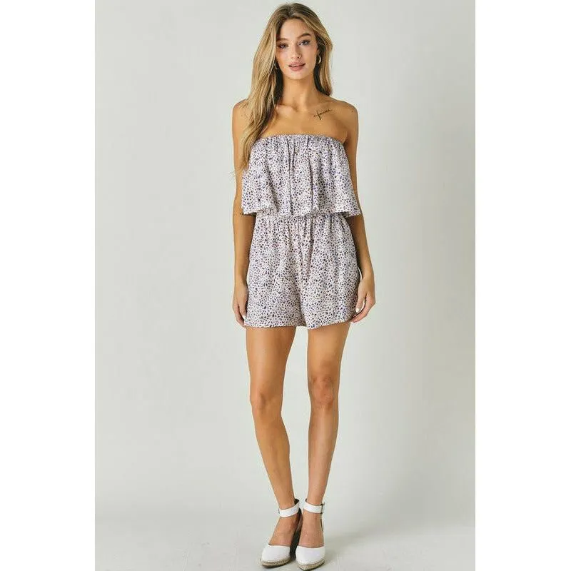 Woven Leopard Tube Top Romper